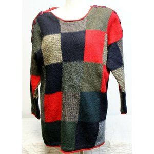 Vtg 80s INTI For George Alexander Alpaca Women Sweater Lg Color Block Red Black